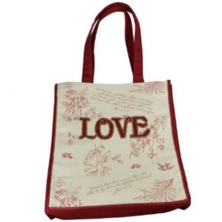 Red Floral Canvas Tote Bag   "Love" Applique Clothing