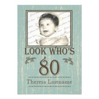 Aged Wood 80th Birthday Photo Personalized Invitations