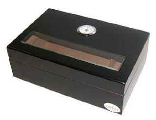 NEW CAPISCE 50 COUNT MODERN STYLE GLASS TOP CIGAR HUMIDOR BOX WITH HYGROMETER  