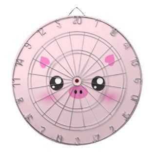 Cute Pig Face   kawaii minimalism Dartboard With Darts