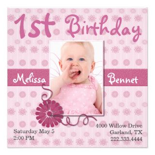 Pink Baby's First Birthday Photo Invitation