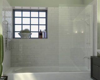 Frameless Bathtub Shower Screen, Swing Door, 70 X 33.5, 5/16 (8mm) Glass, White Hinge. Model 7008WPS    