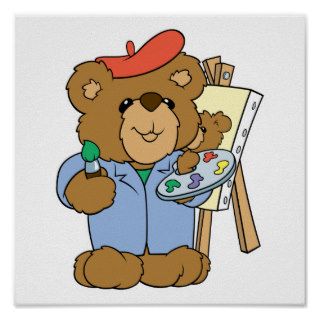 Cute Artist Teddy Bear Poster