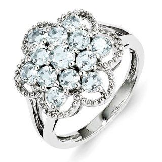 Sterling Silver Aquamarine Flower Ring Jewelry