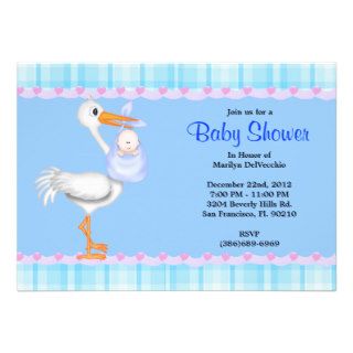 CUTE Sweet Blue Stork Baby Shower Invites