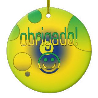Brazilian Gifts Thank You / Obrigado + Smiley Face Christmas Tree Ornaments