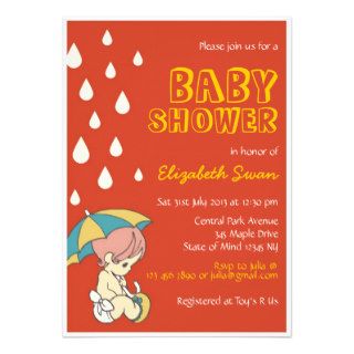 Red Baby in the Rain with Umbrella Baby Shower Personalized Announcement