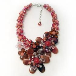 Stunning Cherry Mix Agate Flower Statement Necklace (Thailand) Necklaces