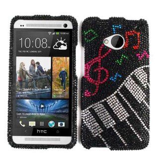 ACCESSORY BLING STONES COVER CASE FOR HTC ONE MUSIC NOTES PIANO Cell Phones & Accessories