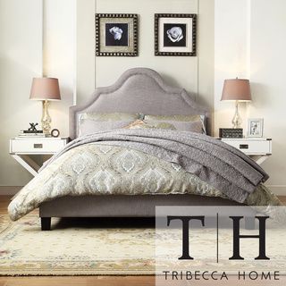 TRIBECCA HOME Esmeral Grey Linen Nail Head Arch Curved Upholstered Bed Tribecca Home Beds