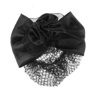 Ladies Black Color 3D Flower Polyester Roses Barrette Snood Net Hair Clip Health & Personal Care