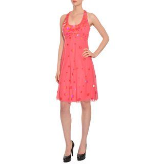 Badgley Mischka Women's Coral Pink Sequins Evening Dress Badgley Mischka Evening & Formal Dresses