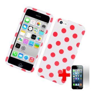 Apple iPhone 5C/Lite   2 Piece Snap On Glossy Plastic Image Case Cover, Red Polka Dot Design White Cover + LCD Clear Screen Saver Protector Cell Phones & Accessories