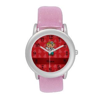 Personalized name doctor red christmas trees wristwatches