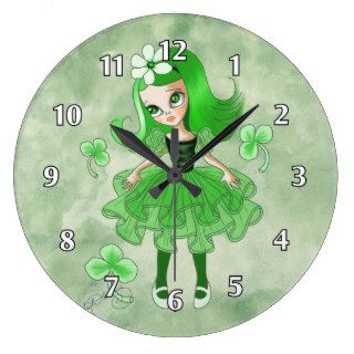 Cute Green Irish Girl Wall Clock
