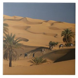 A caravan travels on the dunes, Sahara Desert Ceramic Tile
