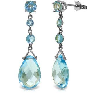 14k White Gold Blue Topaz Dangle Earrings Jewelry