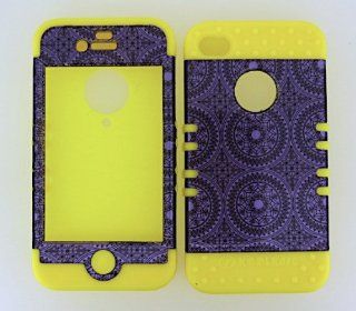 3 IN 1 HYBRID SILICONE COVER FOR APPLE IPHONE 4 4S HARD CASE SOFT YELLOW RUBBER SKIN CIRCLES YE TP1377 S DP KOOL KASE ROCKER CELL PHONE ACCESSORY EXCLUSIVE BY MANDMWIRELESS Cell Phones & Accessories