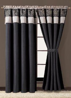 Isabella Taupe and Black Curtain Set   Window Treatment Curtains