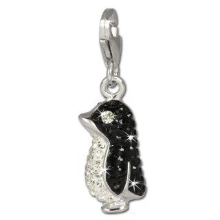 SilberDream Glitter Charm penguin with white and black Czech crystals 925 Sterling Silver Charms Pendant with Lobster Clasp for Charms Bracelet, Necklace or Earring GSC533S SilberDream Jewelry