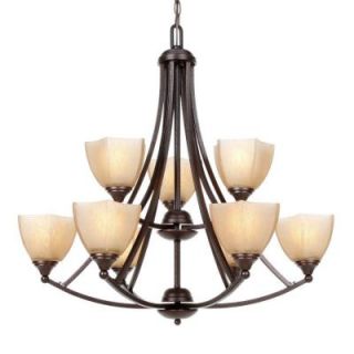 Glomar Normandy 9 Light Copper Bronze Chandelier with Champagne Linen Washed Glass Shade HD 063