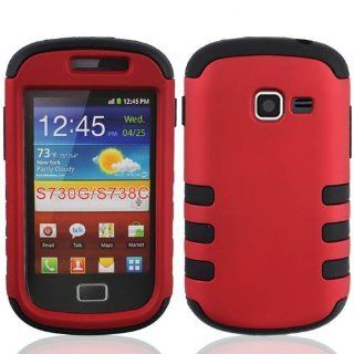 Samsung Galaxy Discover / Centura / S738C Hybrid Dual Protection Case   Red Plastic + Black Skin Case Cell Phones & Accessories
