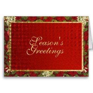 "Season's Greetings" elegant Christmas red gold Cards