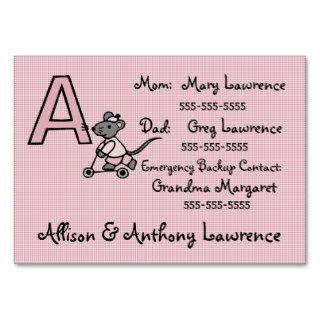 Child's Emergency Information Cards Letter A Business Cards