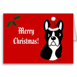 Boston Terrier Christmas Cartoon Greeting Cards