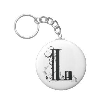 Black and White Floral Typeface  – Letter L Key Chains
