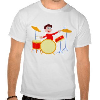 Cartoon boy playing drumset jagged edges t shirts