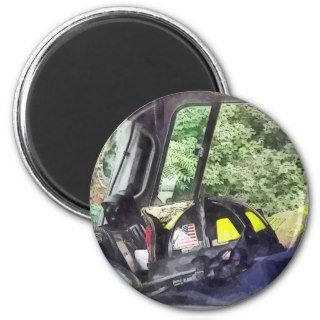 Firemen   Helmet Inside Cab of Fire Truck Magnet