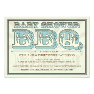 Old Fashioned Baby Shower BBQ in Blue Invitation