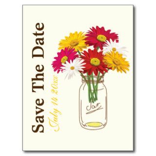 Mason jar & gerbera daisies wedding Save the Date Postcard