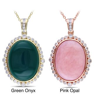 Miadora Silver Pink Opal or Green Onyx Gemstone Necklace Miadora Gemstone Necklaces