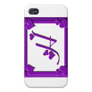 Purple Hearts Frame Monogram H Cases For iPhone 4