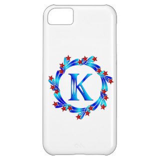 Blue Letter K Monogram Red Stars iPhone 5C Case