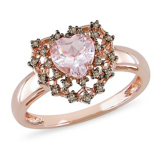 Miadora 10k Rose Gold Morganite and 1/10ct TDW Brown Diamond Ring Miadora Gemstone Rings