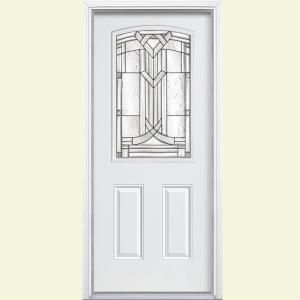 Masonite Chatham Camber Half Lite Primed Steel Entry Door with Brickmold 97154