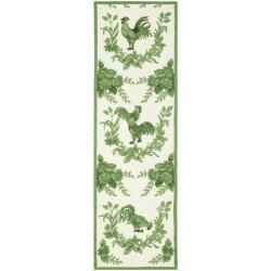 Hand hooked Hens Ivory/ Green Wool Rug (2'6 x 6') Safavieh Runner Rugs