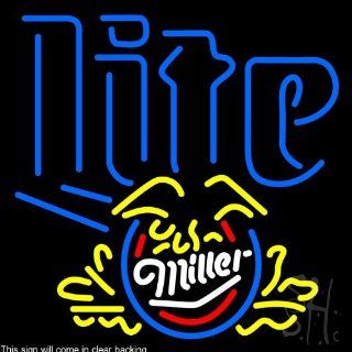 Miller Lite Logo Clear Backing Neon Sign 24" Tall x 24" Wide  Business And Store Signs 