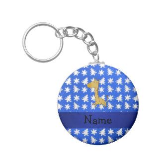 Personalized name giraffe blue snowflakes trees keychains