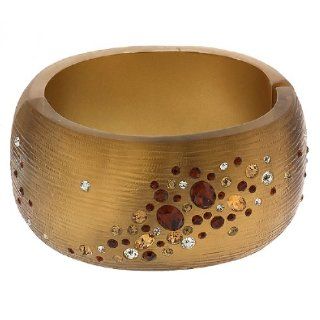 Resin Bracelet Bangle With Multi Color Pave Crystals 1 1/2" Tall Diameter 2 1/2" Jewelry