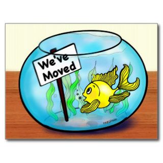 We've Moved funny cute goldfish fish tank cartoon Post Cards