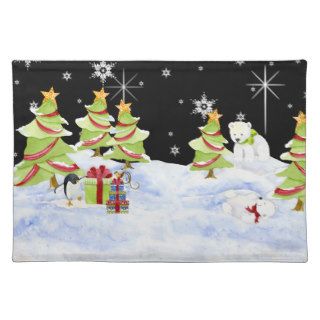 Winter Whimsey Penguin Polar Bear Babies in Snow Place Mat