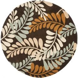 Handmade Avant garde Ferns Brown Rug (7' Round) Safavieh Round/Oval/Square