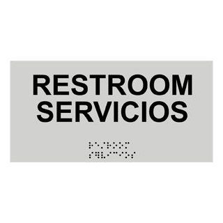 ADA Restroom With Symbol Braille Sign RSMB 545 BLKonPRLGY Restrooms  Business And Store Signs 