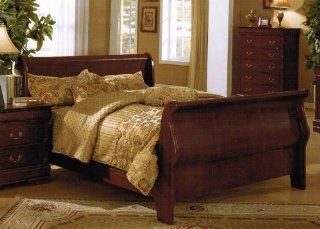 California King Size Bed   Traditional Cherry Brown Finish Home & Kitchen