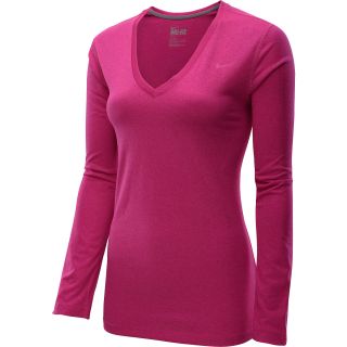 NIKE Womens Regular Legend V Neck Long Sleeve T Shirt   Size Small, Raspberry