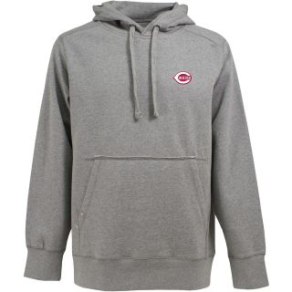 Antigua Mens Cincinnati Reds Signature Hooded Gray Pullover Sweatshirt   Size